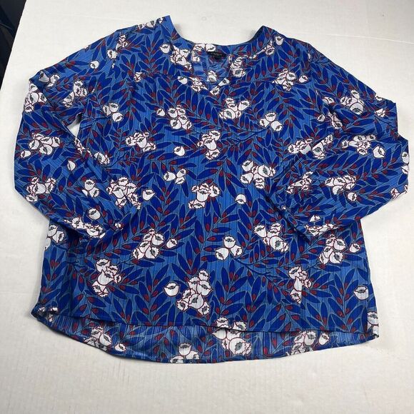 Ann Taylor V-Neck Blouse Floral Print Long Sleeve Top Preppy Work Shirt MEDIUM - Picture 1 of 10
